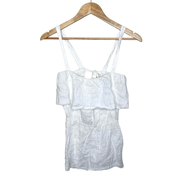 Reformation 100% Linen Ruffled Tie Back Top White Medium - Picture 10 of 12